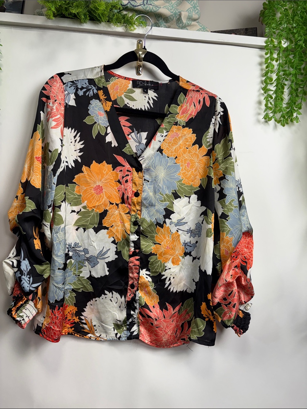 Multicolor Floral V-Neck Button Front Blouse